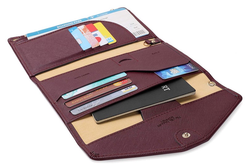 ZOPPEN Passport Holder Travel Wallet (Ver.5) for Women Rfid Blocking Multi-purpose Passport Cover Document Organizer Strap, Wine Red - Image 4